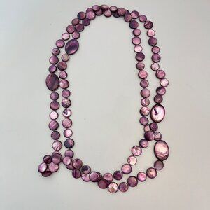 Purple Mother-Of-Pearl Beaded Long Necklace  Boho Style Handmade Jewelry